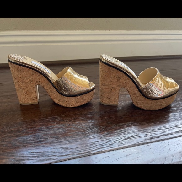 NWT Brand New Jimmy Choo Deedee Gold Leather Cork Sandals Women’s Size 7 - Picture 12 of 13